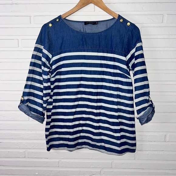 The Limited Chambray Striped Gold Button Cotton Blouse, Women’s Size Small - Picture 1 of 9